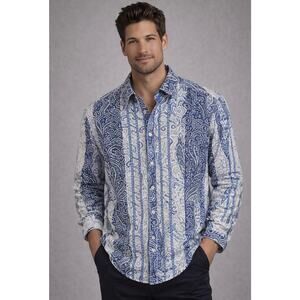 Robert Graham Blue Paisley Button Down Shirt with Contrast, Size XL